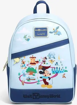 Disney 50th Anniversary Celebration Mickey Mouse Resort Tour Guide Loungefly Backpack + Wallet
