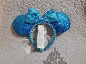 Disney Minnie Mouse Aqua Blue Ears with Gemstone Bow