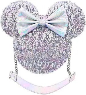 Disney Platinum Silver Sequins Minnie Mouse Holographic Loungefly Crossbody