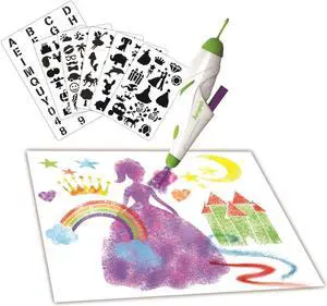 Lexibook - Aerograph®, the magical electronic air spray marker incl. stencils and 12 watercolor pens