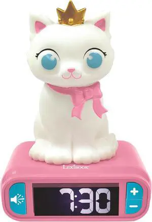 Lexibook - Alarm Clock with Cat 3D design Night Light and sound effects