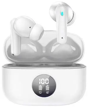 White LED Display TWS Earbuds - IPX6 Waterproof Wireless Bluetooth Earphones with Noise Cancellation White LED Display TWS Earbuds - IPX6 Waterproof Wireless Bluetooth Earphones with Noise Cancellation