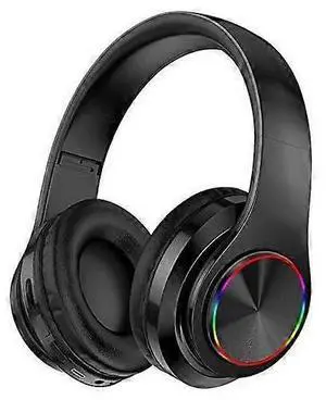 Foldable LED Bluetooth Headphones with FM/SD Slot, 8H Playtime, Over-Ear Comfort (Black)