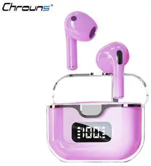 Chrouns Bluetooth 5.2 Wireless Earbuds, Purple with Mic & LCD Case, 9H Extra Battery Chrouns Bluetooth 5.2 Wireless Earbuds, Purple with Mic & LCD Case, 9H Extra Battery