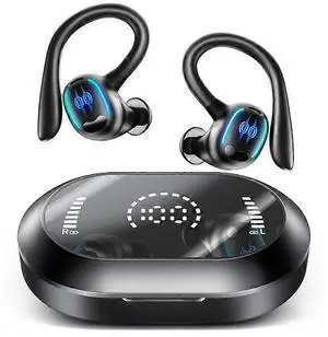 Bluetooth 5.3 Wireless Earbuds, IPX7 Waterproof Running Headphones with LED Display & Earhooks - Black Bluetooth 5.3 Wireless Earbuds, IPX7 Waterproof Running Headphones with LED Display & Earhooks - Black