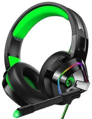 Green Gaming Headset for PS5, PS4, Xbox, PC - Noise Cancelling Mic, RGB LED, Surround Sound Green Gaming Headset for PS5, PS4, Xbox, PC - Noise Cancelling Mic, RGB LED, Surround Sound