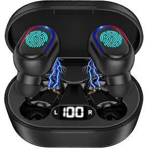 TWS E7S Bluetooth Earbuds, IP7 Waterproof, LED Display, 24H Case, Sport Earphones for Running Gym (Black)