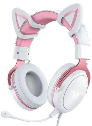 White Cat Ear Gaming Headset with Noise Cancelling Mic, LED Backlight & Surround Sound White Cat Ear Gaming Headset with Noise Cancelling Mic, LED Backlight & Surround Sound
