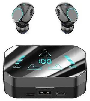 Bluetooth 5.3 Earbuds with Digital Display Case, IPX4 Waterproof, Low Latency (Black)