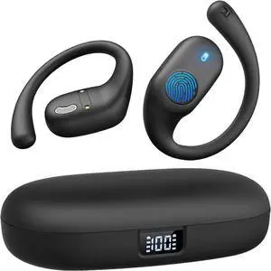 Open Ear Bluetooth 5.3 Headphones, IP54 Waterproof, 36H Playback, Lightweight for Running/Cycling (Black)
