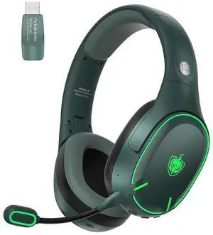 Dual-Chip Wireless Gaming Headset, Bluetooth 5.3 & 2.4GHz, 30H Battery, Noise Cancelling Mic, Green