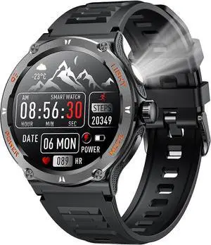 Ecocleanpath Smartwatch for Men: 1.53" Round Touchscreen, 3ATM Waterproof, Bluetooth Call, Heart Rate & Blood Pressure Monitor, LED Flashlight, Compass (Black) Ecocleanpath Smartwatch for Men: 1.53" Round Touchscreen, 3ATM Waterproof, Bluetooth Call, Heart Rate & Blood Pressure Monitor, LED Flashlight, Compass (Black)