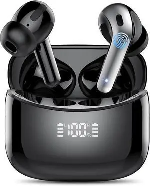 Wireless Earbuds Bluetooth 5.3, 52H Playtime with LED Display - Black