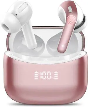 Wireless Earbuds Bluetooth 5.3, 52H Playtime with LED Display - Rose Gold