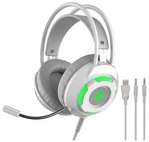 Luminous Gaming Headset with 50mm Bass, Omni Mic & USB/3.5mm - Soft Earmuffs (White) Luminous Gaming Headset with 50mm Bass, Omni Mic & USB/3.5mm - Soft Earmuffs (White)