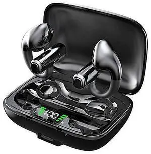 Wireless Clip-On Earphones with Noise Cancelling, 24H Battery & IPX5 Waterproof for Sports (Black)