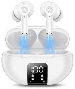 Wireless Earbuds White, Bluetooth 5.3 with 42Hrs Playtime, 4 ENC Mics, IP7 Waterproof, HiFi Stereo Sound
