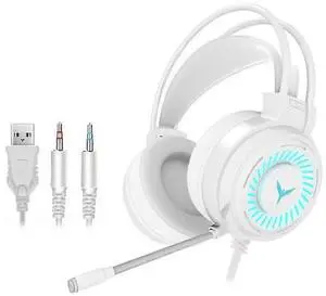 G58 White Gaming Headset with LED Lights, Noise-Cancelling Mic, Wired Over-Ear Headphones for PC/Laptop G58 White Gaming Headset with LED Lights, Noise-Cancelling Mic, Wired Over-Ear Headphones for PC/Laptop