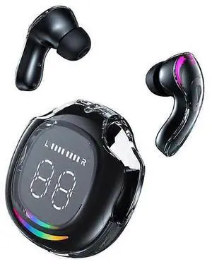 Bluetooth 5.3 Wireless Earbuds with LED Power Display, Wireless Charging Case, Touch Control - Black