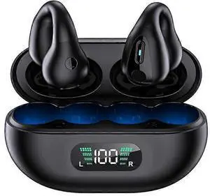 5.3 Wireless Open Ear Clip Headphones, Noise Canceling Sports Earbuds with Earhooks (Black)
