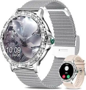 Ecocleanpath Women's Smart Watch 1.3" HD Fitness Tracker, Blood Pressure/Heart Rate Monitor, Bluetooth Calls, IP68 Waterproof (Silver)