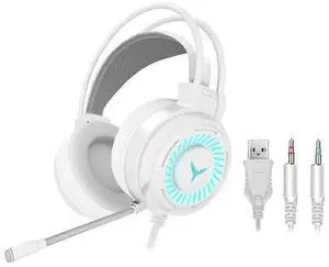 White Gaming Headset with Microphone, LED Lights & 4D Stereo Sound for PC White Gaming Headset with Microphone, LED Lights & 4D Stereo Sound for PC