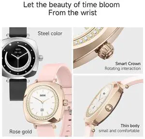 Ecocleanpath AMOELED Smartwatch 1.19'' with Women's Health Monitor, Rose Gold, 8-Day Battery