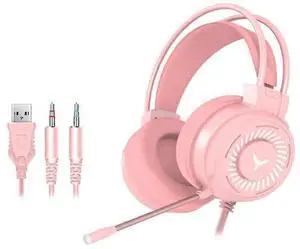 G58 Pink Gaming Headset with LED Lights, Noise-Cancelling Mic & Stereo Bass for PC/Laptop