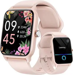 Ecocleanpath Smart Watch with Alexa, 1.8" HD Screen, IP68 Waterproof, Bluetooth Calling & Health Monitor - Pink