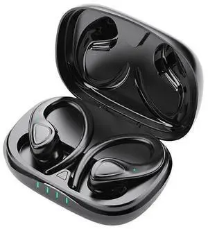 Bluetooth 5.2 Wireless Earbuds with Earhooks, IPX6 Waterproof for Running & Workouts (Black)