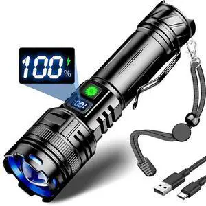 Ecocleanpath Super Bright 1000m LED Flashlight with LCD Display, USB-C Rechargeable & IP65 Waterproof for Outdoor Use Ecocleanpath Super Bright 1000m LED Flashlight with LCD Display, USB-C Rechargeable & IP65 Waterproof for Outdoor Use