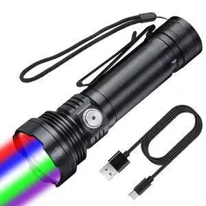 Ecocleanpath ET28S 5-Color RGB LED Flashlight: White, Blue, Green, Red, UV 365nm, USB Rechargeable, IP67 Waterproof Ecocleanpath ET28S 5-Color RGB LED Flashlight: White, Blue, Green, Red, UV 365nm, USB Rechargeable, IP67 Waterproof