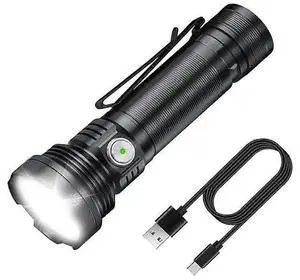 Ecocleanpath ET28 2500 Lumens USB Rechargeable Tactical Flashlight, 5 Modes, IP67 Waterproof for Camping & Emergency (Black)
