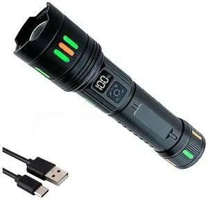 Ecocleanpath Rechargeable Tactical Flashlight, 5 Modes High Lumens LED, Waterproof & Power Bank for Outdoor