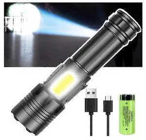 Ecocleanpath P70 20000 Lumens Rechargeable LED Torch, Super Bright Tactical Flashlight with COB Light & USB-C Charging