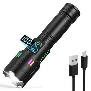 Ecocleanpath Rechargeable Tactical Flashlight, Zoomable 5 Modes, IPX8 Waterproof, Power Bank & Digital Display for Camping, Hiking Ecocleanpath Rechargeable Tactical Flashlight, Zoomable 5 Modes, IPX8 Waterproof, Power Bank & Digital Display for Camping, Hiking