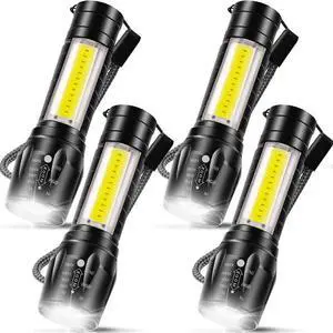 Ecocleanpath 4-Pack USB Rechargeable LED Flashlight, 3 Modes & COB Side Lights for Camping, Hiking, Emergency Ecocleanpath 4-Pack USB Rechargeable LED Flashlight, 3 Modes & COB Side Lights for Camping, Hiking, Emergency
