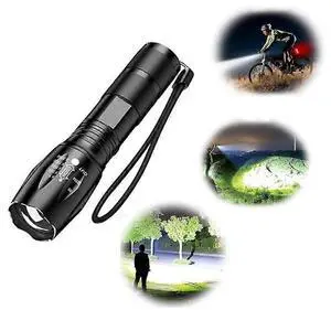 Ecocleanpath Tactical Rechargeable LED Flashlight, Super Bright & Focus Adjustable, Black