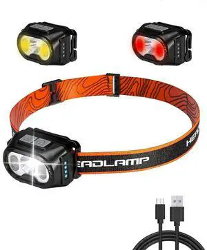Ecocleanpath 1000 Lumen Rechargeable Headlamp with Motion Sensor, White/Red LED, IPX4 Waterproof for Camping & Running
