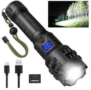 Ecocleanpath 100000 Lumen Rechargeable LED Flashlight, Super Bright Tactical Zoomable Waterproof Flashlight with Type-C Charging (Black)