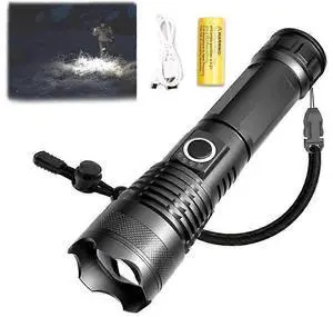 Ecocleanpath 90000 Lumens Rechargeable LED Flashlight, 5 Modes & USB Charging for Outdoor Camping (Black)