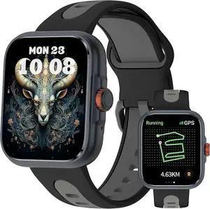 Ecocleanpath Smart Watch with Alexa & GPS, 1.78'' AMOLED, IP68 Waterproof, Heart Rate/SpO2 Monitor - Black