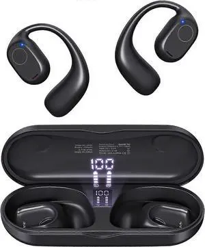 Open Ear Bluetooth 5.3 Headphones, 40H Playtime Digital Display Case, Sports Earbuds with Earhooks