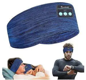 Bluetooth Sleep Headband for Side Sleepers, Wireless Adjustable Headphones with Mic, Blue Bluetooth Sleep Headband for Side Sleepers, Wireless Adjustable Headphones with Mic, Blue