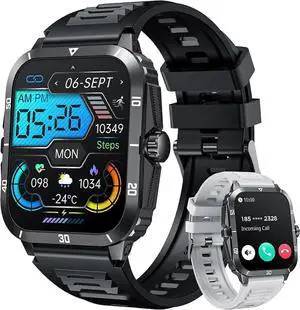 Ecocleanpath Smart Watch for Men: 2" Touch Screen, Call Answering, 3ATM Waterproof, Heart Rate & Sleep Monitor, Fitness Tracker, Black