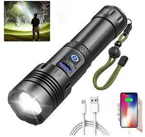 Ecocleanpath Super Bright XHP70 LED Flashlight, 20000 Lumen USB Rechargeable, 5 Modes Zoomable Waterproof Tactical Light (Black) Ecocleanpath Super Bright XHP70 LED Flashlight, 20000 Lumen USB Rechargeable, 5 Modes Zoomable Waterproof Tactical Light (Black)