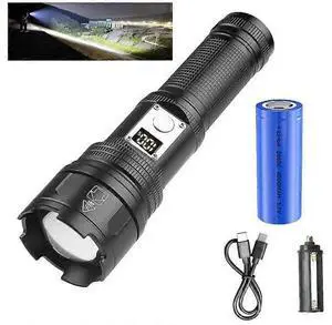 Ecocleanpath 1200 Lumen USB-C Rechargeable Tactical Flashlight, 10 Modes & Zoom, 5000mAh Power Display (Black) Ecocleanpath 1200 Lumen USB-C Rechargeable Tactical Flashlight, 10 Modes & Zoom, 5000mAh Power Display (Black)