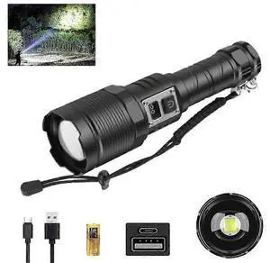 Ecocleanpath Rechargeable 1000000 Lumens XHP70 LED Tactical Flashlight, 5 Modes IP65 Waterproof, Super Bright for Emergencies (Black) Ecocleanpath Rechargeable 1000000 Lumens XHP70 LED Tactical Flashlight, 5 Modes IP65 Waterproof, Super Bright for Emergencies (Black)