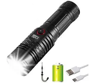 Ecocleanpath Rechargeable Tactical Flashlight, 5-Mode Super Bright LED, IPX7 Waterproof, LCD Power Display for Emergencies & Outdoor Ecocleanpath Rechargeable Tactical Flashlight, 5-Mode Super Bright LED, IPX7 Waterproof, LCD Power Display for Emergencies & Outdoor