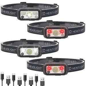 Ecocleanpath 4-Pack Rechargeable Headlamp with Motion Sensor, 14 Modes 300 Lumens for Camping Running Cycling (Black) Ecocleanpath 4-Pack Rechargeable Headlamp with Motion Sensor, 14 Modes 300 Lumens for Camping Running Cycling (Black)